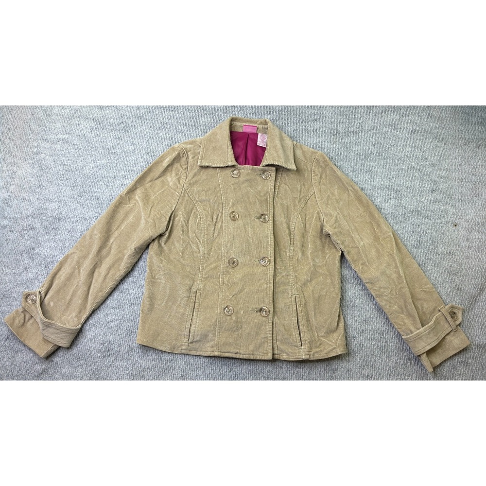 Pappagallo Womens Corduroy Jacket L Tan Double Breasted Y2K Stretch Cotton